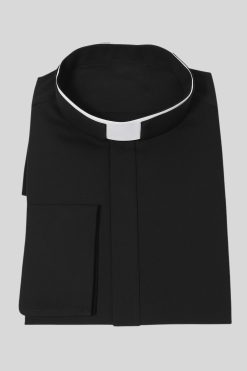 Black Clergy Shirt with Tonsure Collar & French Cuffs - Holy Clergy