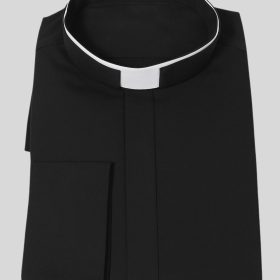 Black Clergy Shirt with Tonsure Collar & French Cuffs