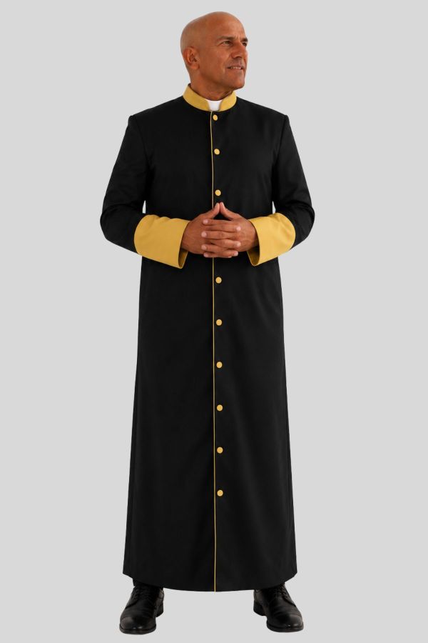Men's Solid Black Ministerial Robe for Worship Services