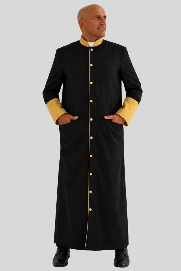 Men's Solid Black Ministerial Robe for Worship Services