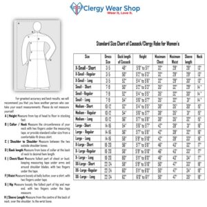 size chart for clergy robe and cassock for womens