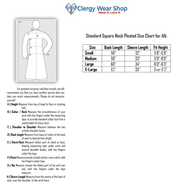 Square Neck Clergy Alb Size Chart