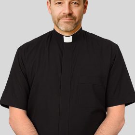 Versatile Black Clergy Shirt with Tab Collar & Short Sleeves