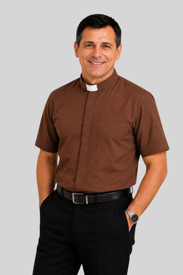 Brown Tab Collar Clergy Shirt for Priests & Pastors