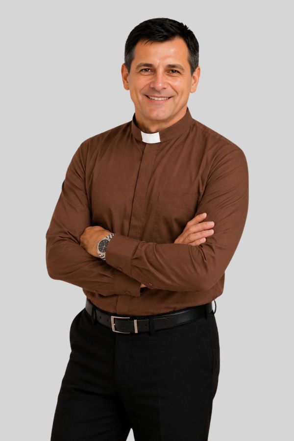 Brown Tab Collar Clergy Shirt for Priests & Pastors