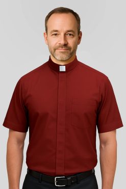 Comfort Fit Brown Clergy Shirt Tab Collar & Short Sleeves
