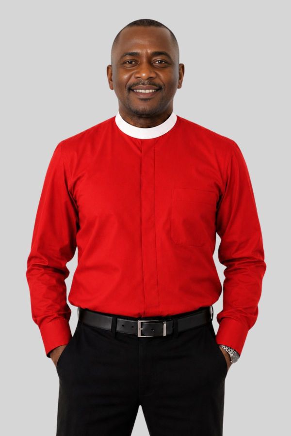 Liturgical Red Neckband Clergy Shirt