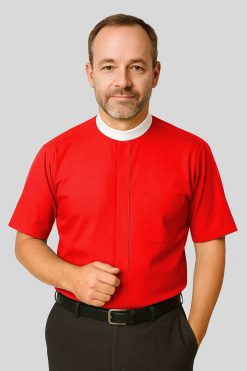 Red Neckband Clergy Shirt