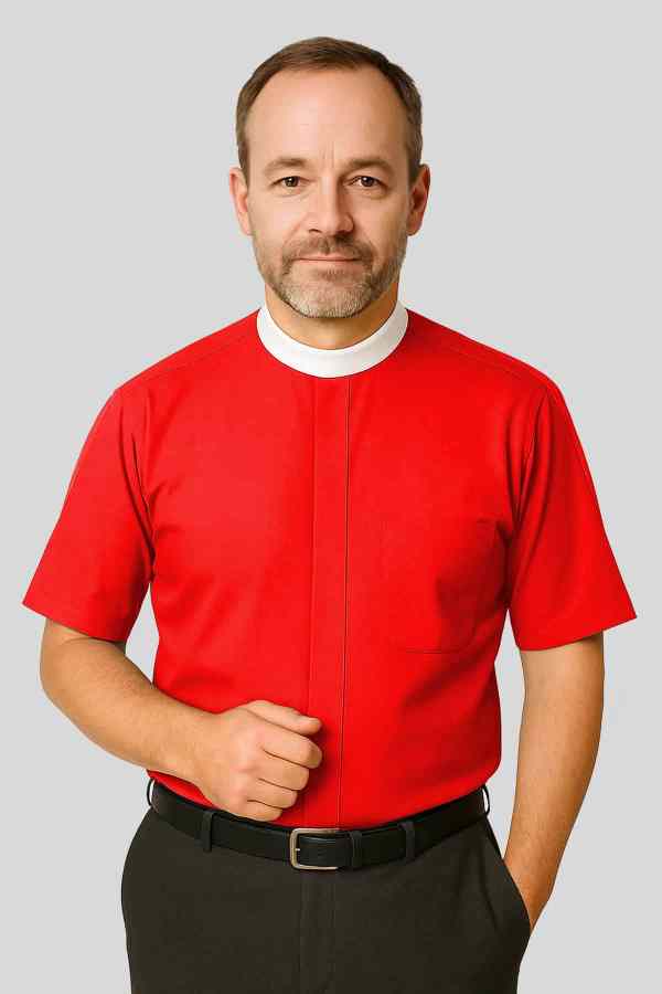 Red Neckband Clergy Shirt