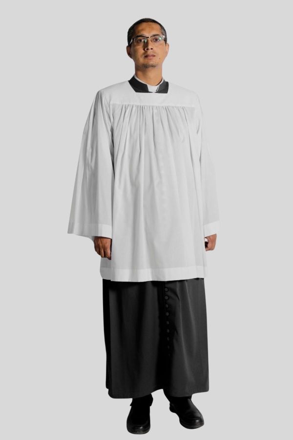White Clergy Surplice with Square Neck Design