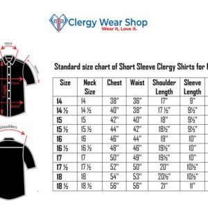 Size chart of Short Sleeve Clergy Shirt