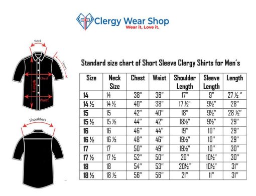 Size chart of Short Sleeve Clergy Shirt