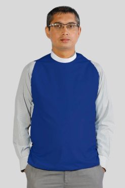 Classic Blue Clergy Shirt Front Featuring a Refined Round Collar