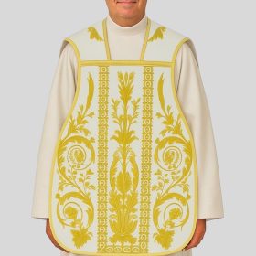 Traditional White and Gold Embroidered Roman Chasuble