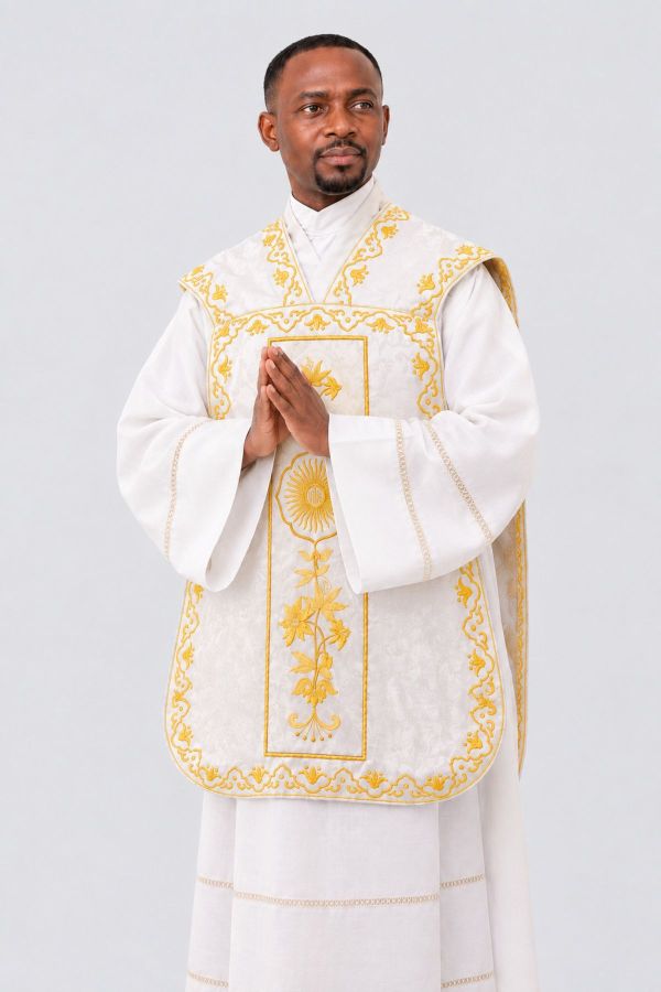White Roman Chasuble with Gold Embroidery