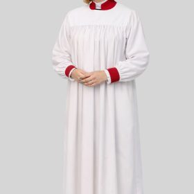 Sacristal Womens White Rochet with Red Cuff Bands