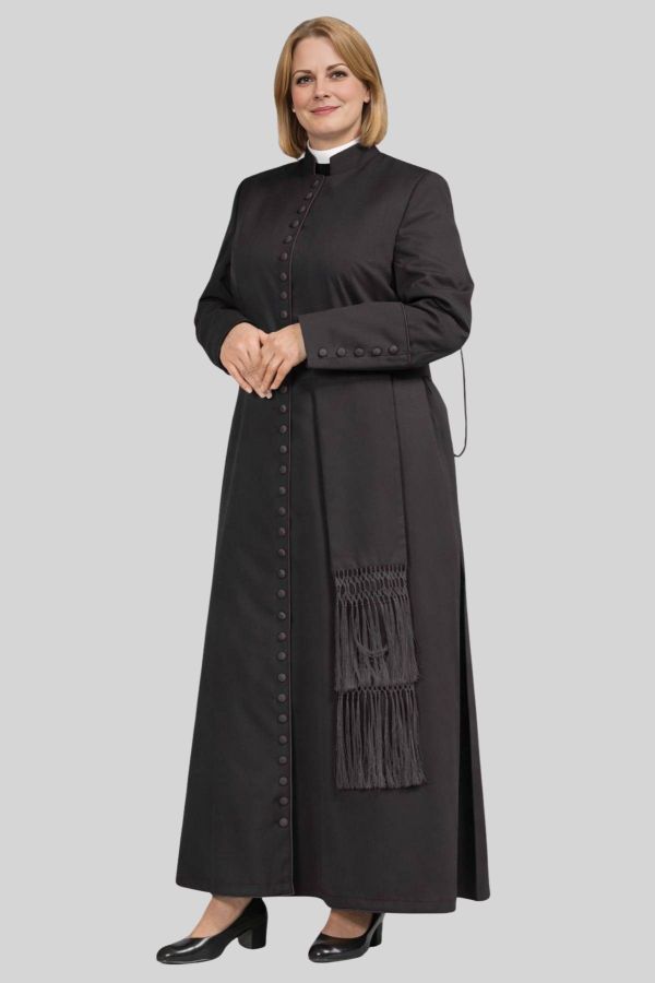 Liturgical Women's Black Cassock with Black Trim