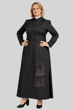 Liturgical Women's Black Cassock with Black Trim