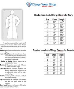 Size chart of clergy chimere for women