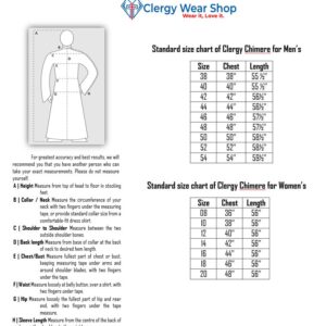 Size chart of clergy chimere for women