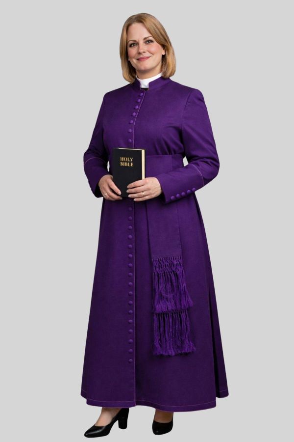 chinese dress ladies FAD-4U Womens Church Clergy Dress Spring/Autumn Long Sleeve Rows Buttons A  Line Dress with Tab Collar and Belt Black at Amazon Women's Clothing store