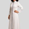 Graceful White Women's Pastor Robe With Navy Trim