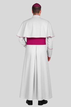 Roman Catholic White Cassock with Shoulder Cape & Red-Purple Trim