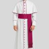 Roman Catholic White Cassock with Shoulder Cape & Red-Purple Trim