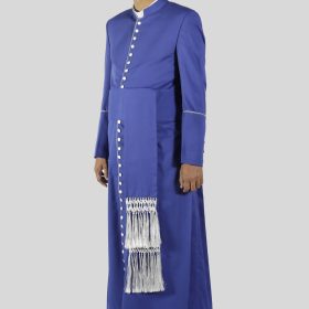 Royal Blue Clergy Cassock with White Trim 33-Button for Men of Faith