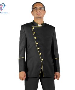 Elegant Double-Breasted Clergy Jacket for Men – Black