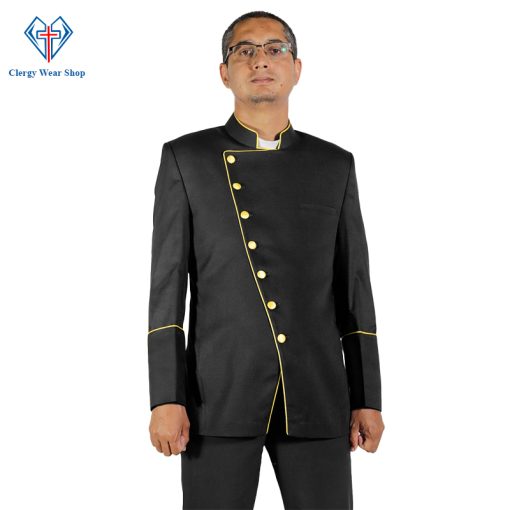 Elegant Double-Breasted Clergy Jacket for Men – Black