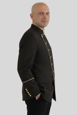 Sharp Black Clergy Jacket with Gold Highlights