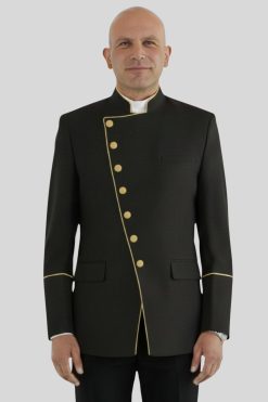 Sharp Black Clergy Jacket with Gold Highlights