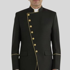 Sharp Black Clergy Jacket with Gold Highlights