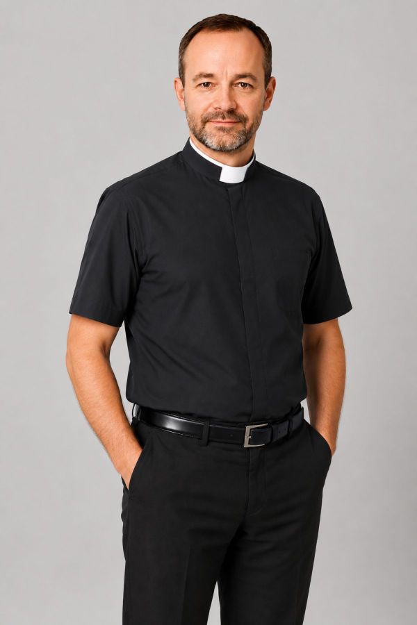 Tonsure Collar Black Clergy Shirt Tailored for Church Services