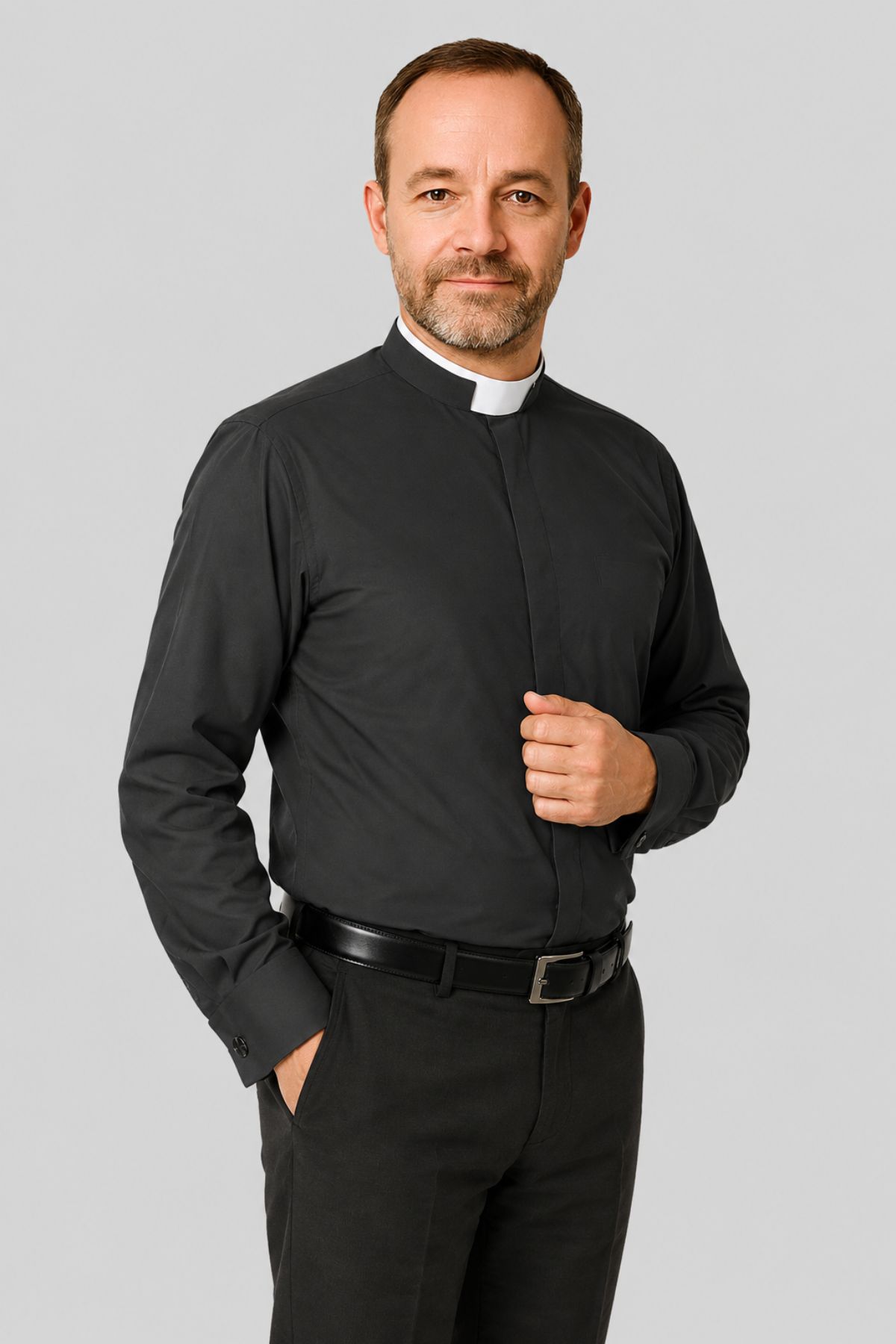 Tonsure Collar Black Clergy Shirt Tailored for Church Services (5) Tonsure Collar Black Clergy Shirt Tailored for Church Services