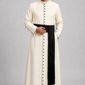 Cream Roman Cassock with Black 33 Buttons