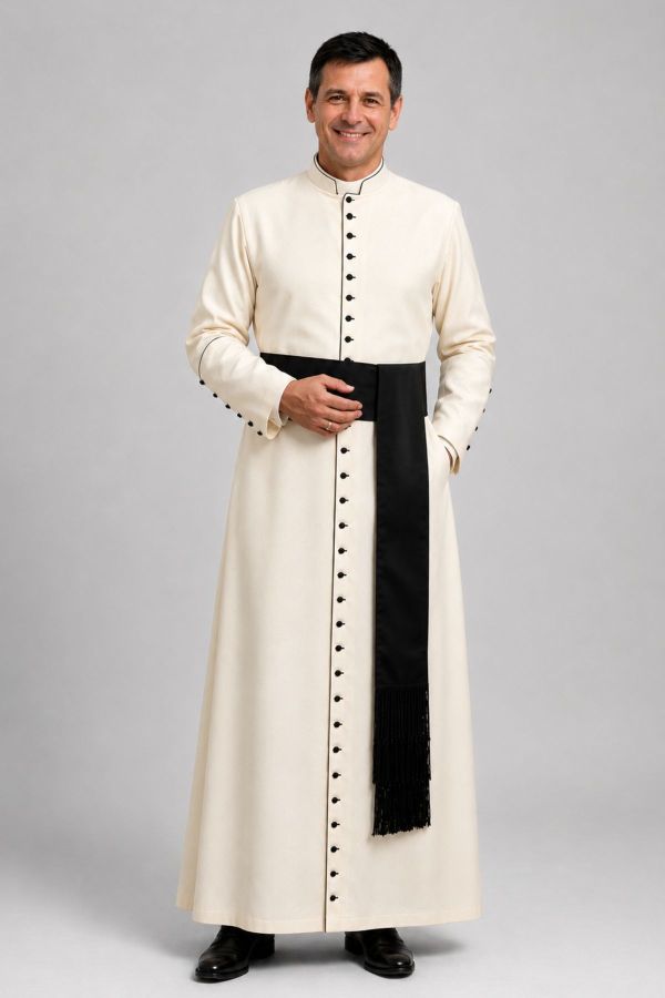 Cream Roman Cassock with Black 33 Buttons