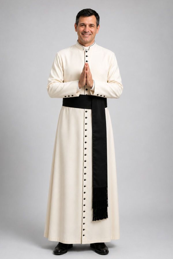 Cream Roman Cassock with Black 33 Buttons