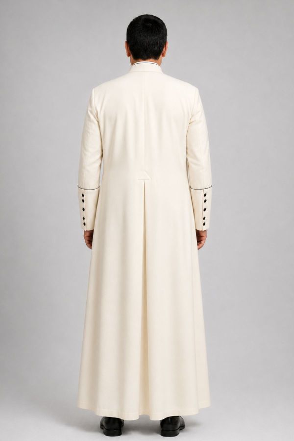 Cream Roman Cassock with Black 33 Buttons