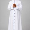White Clergy Robe with Royal Blue Trim & 10 Buttons