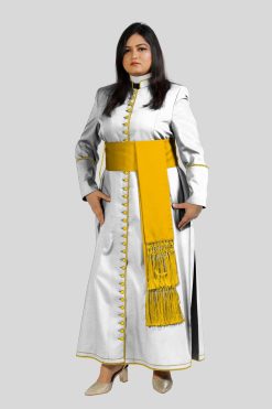 White Women’s Cassock with Gold Trim & 33 Button