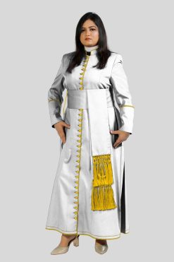 White Women’s Cassock with Gold Trim & 33 Button