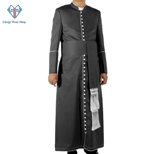 Black Mens Cassock with White Trim