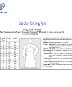 Size chart of Clergy Apron Blue