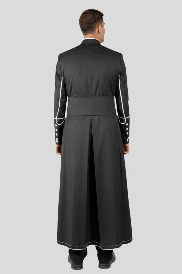 Comfortable Black Mens Cassock with White Trim for Church