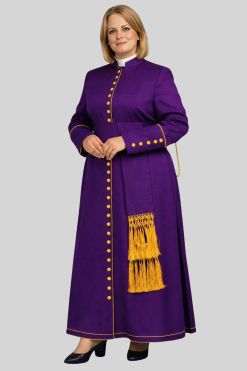 Episcopal Women's Roman Purple Cassock with Golden Trim
