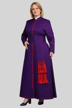 Episcopal Women's Roman Purple Cassock with Red Trim