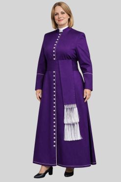 Episcopal Women's Roman Purple Cassock with White Trim