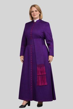 Episcopal Women's Roman Purple Cassock with Red Purple Trim
